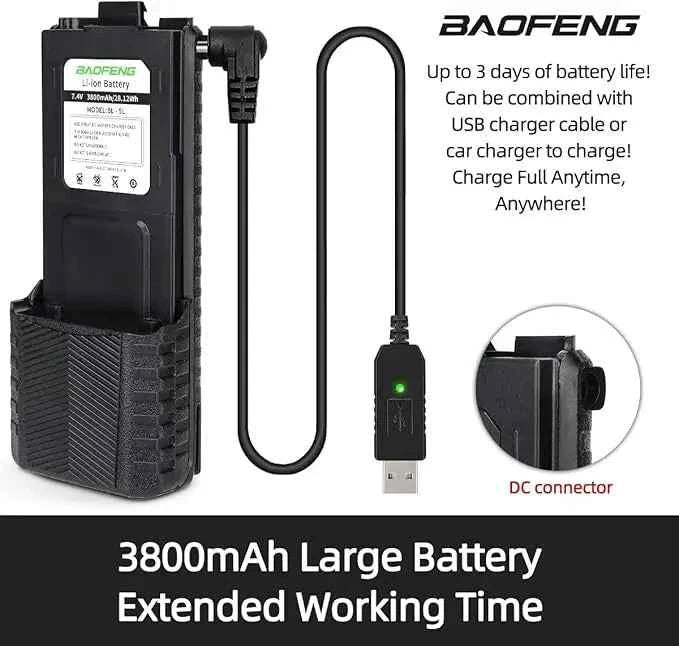 Baofeng UV-5R Battery - 3800mAh Extended Battery with USB-C Charging Port — alternate view 4
