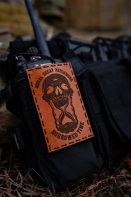Borrowed Time Leather Patch – Red Dye / Black Thread — alternate view 3