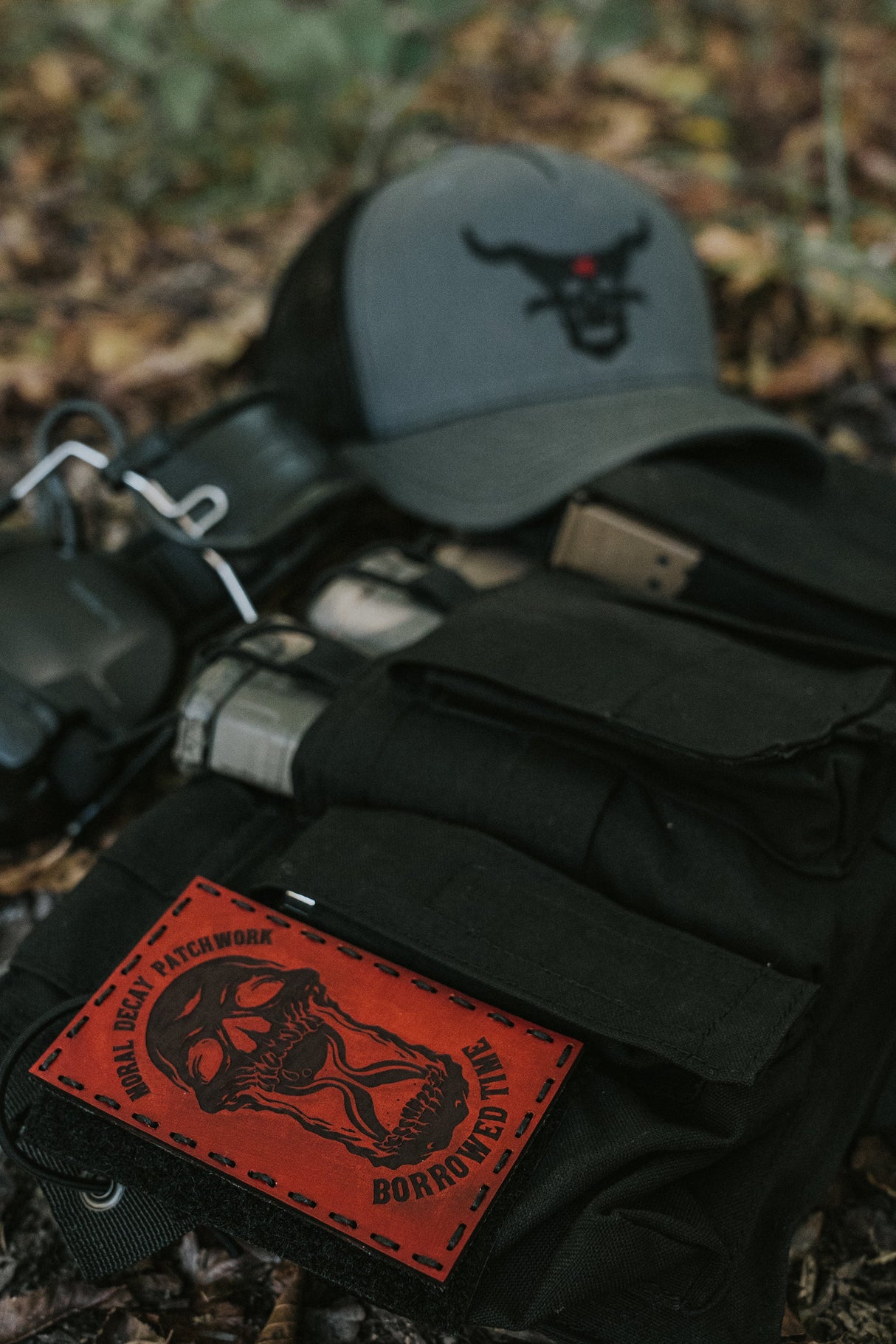 Borrowed Time Leather Patch – Light Brown Dye / Black Thread — alternate view 2