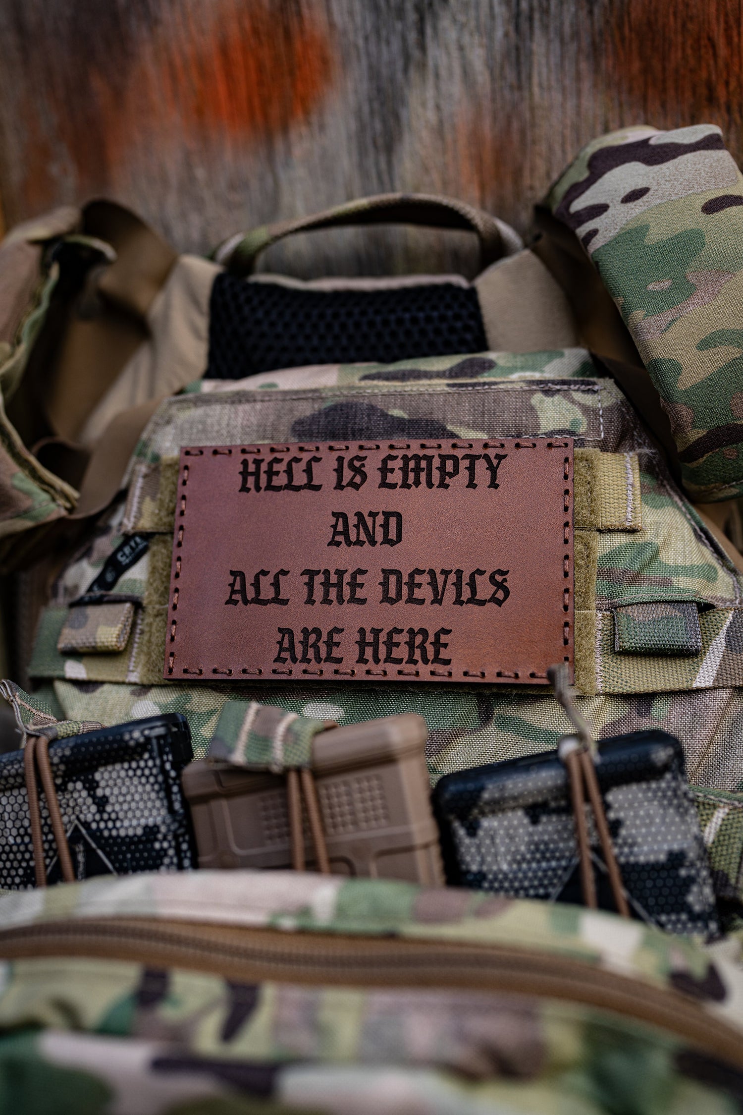 Hell is Empty Leather Patch – Red Dye / Black Thread — alternate view 3