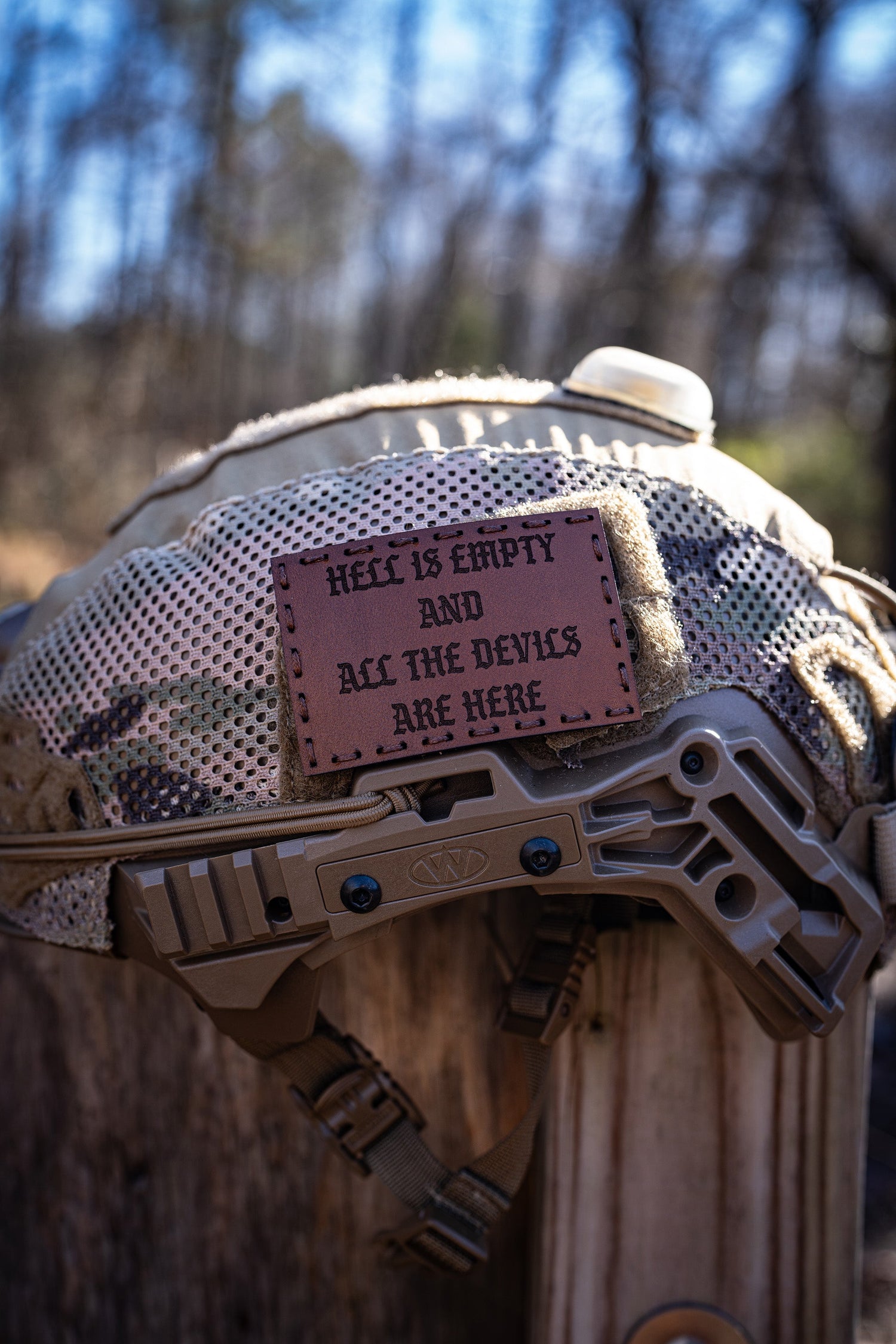 Hell is Empty Leather Patch – Walnut Dye / Brown Thread — alternate view 2