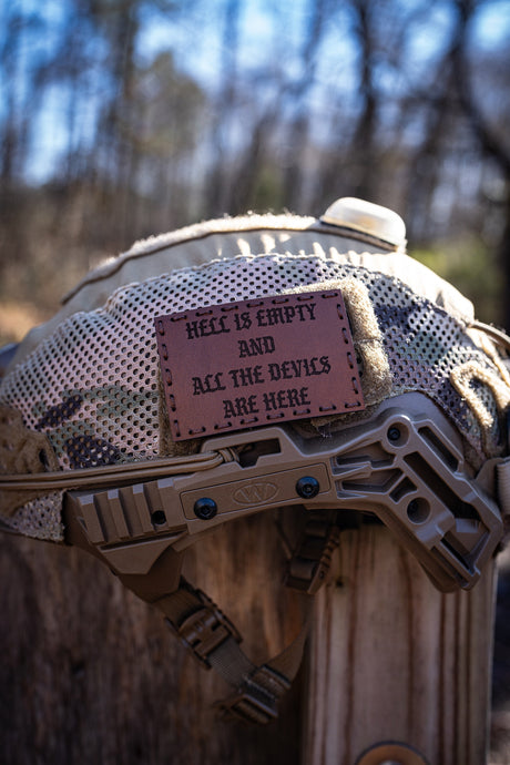 Hell is Empty Leather Patch – Walnut Dye / Brown Thread — alternate view 2
