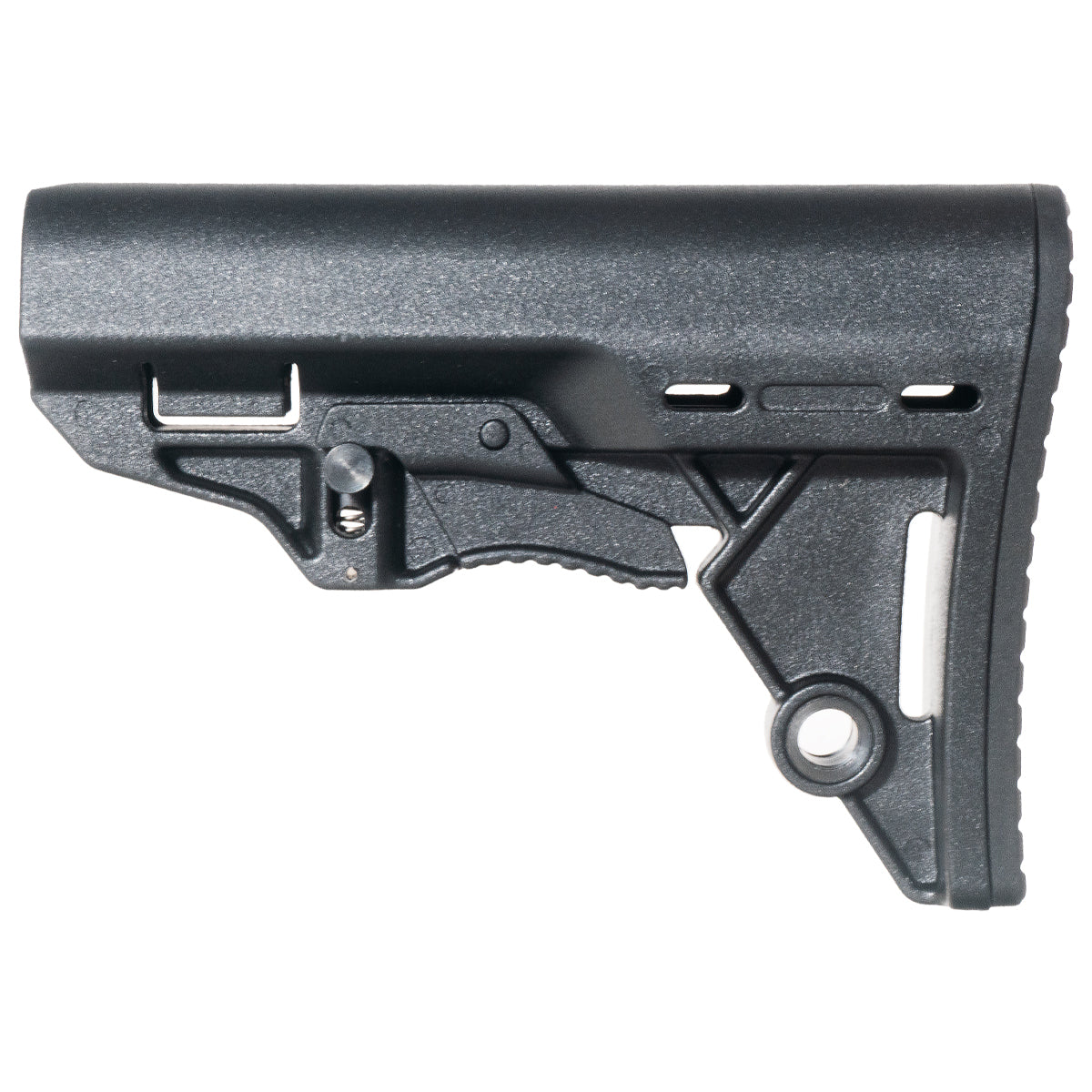 Davidson Defense AR-15 Scout Stock side view — integrated QD mount, black polymer