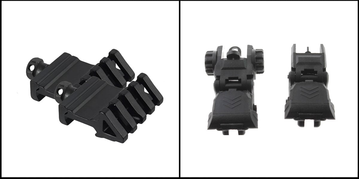 Flip Ups + 45 Degree Mount: 45 Offset Weaver Mount + 45 Offset Weaver Mount + Polymer Flip Up