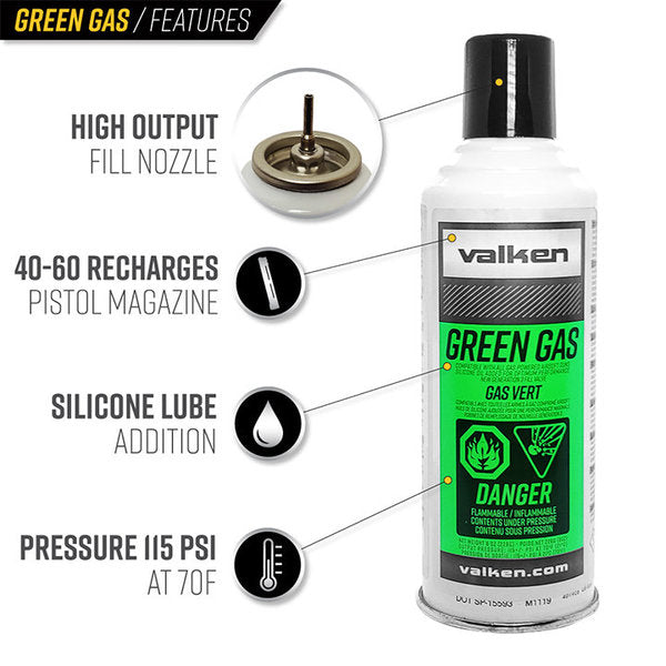Valken 8oz Airsoft Green Gas - 3 Cans — alternate view 2