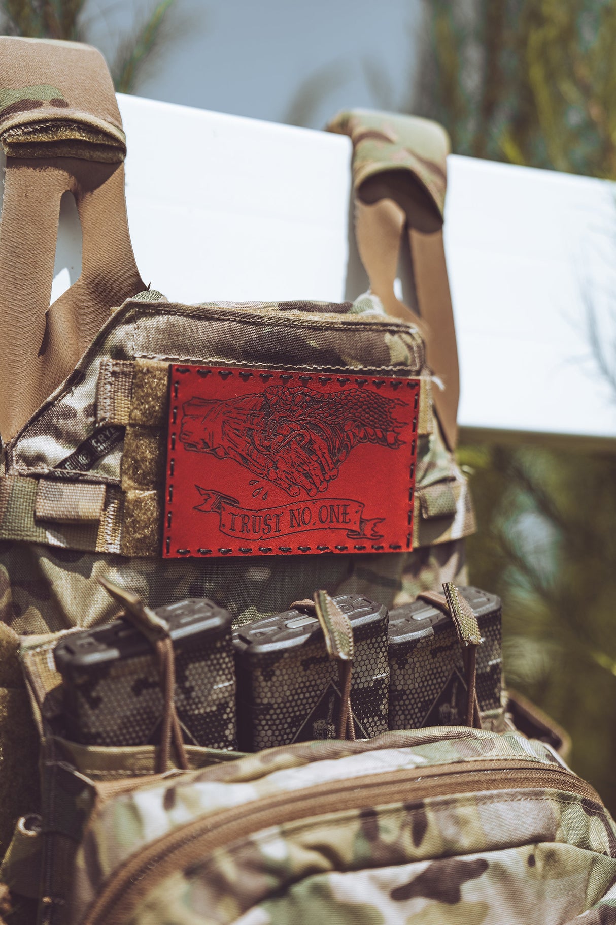 Trust No One Leather Patch – 3.25x2”