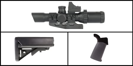 Marksman Combos: Northtac 'Assault' 1-4x28 RGB Illuminated Optic w/Micro Red Dot + Team Accessories Corp AR-15 Polymer Rubber Coated Pistol Grip + Gauntlet Arms SOPMOD Stock with Storage Compartments