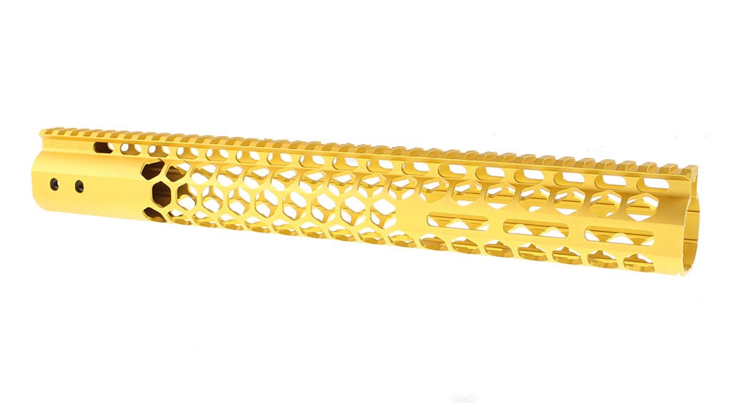 Guntec Ultra Lightweight Honeycomb 15" AR-15 M-Lok Freefloat Handguard - Gold