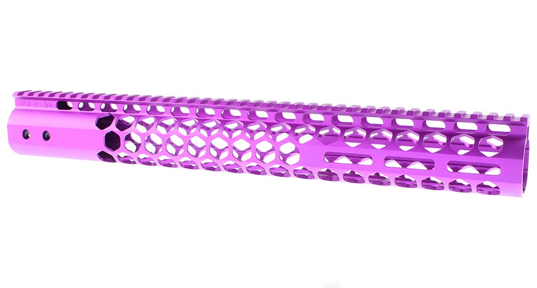 Guntec Ultra Lightweight Honeycomb 15" AR-15 M-Lok Freefloat Handguard - Purple