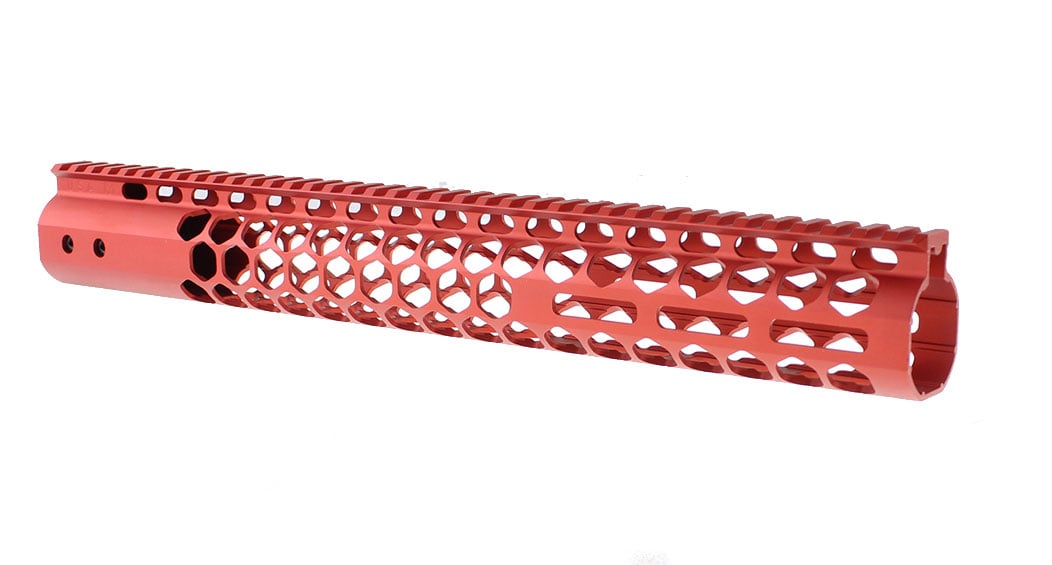 Guntec Ultra Lightweight Honeycomb 15" AR-15 M-Lok Freefloat Handguard - Red