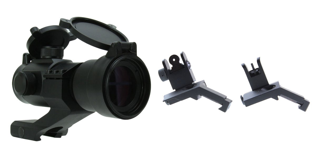 HR Combo Deal U.S Tactical Ind 45 Degree Offset Spring Loaded Flip-Up Sight Set + Tac Fire Red Dot Sight