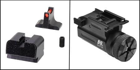 Optic/Mount Combo: ELD Performance Fiber Optic Sights + NcStar Green Pistol Laser Sight Ultra Compact w/ Quick Release Mount