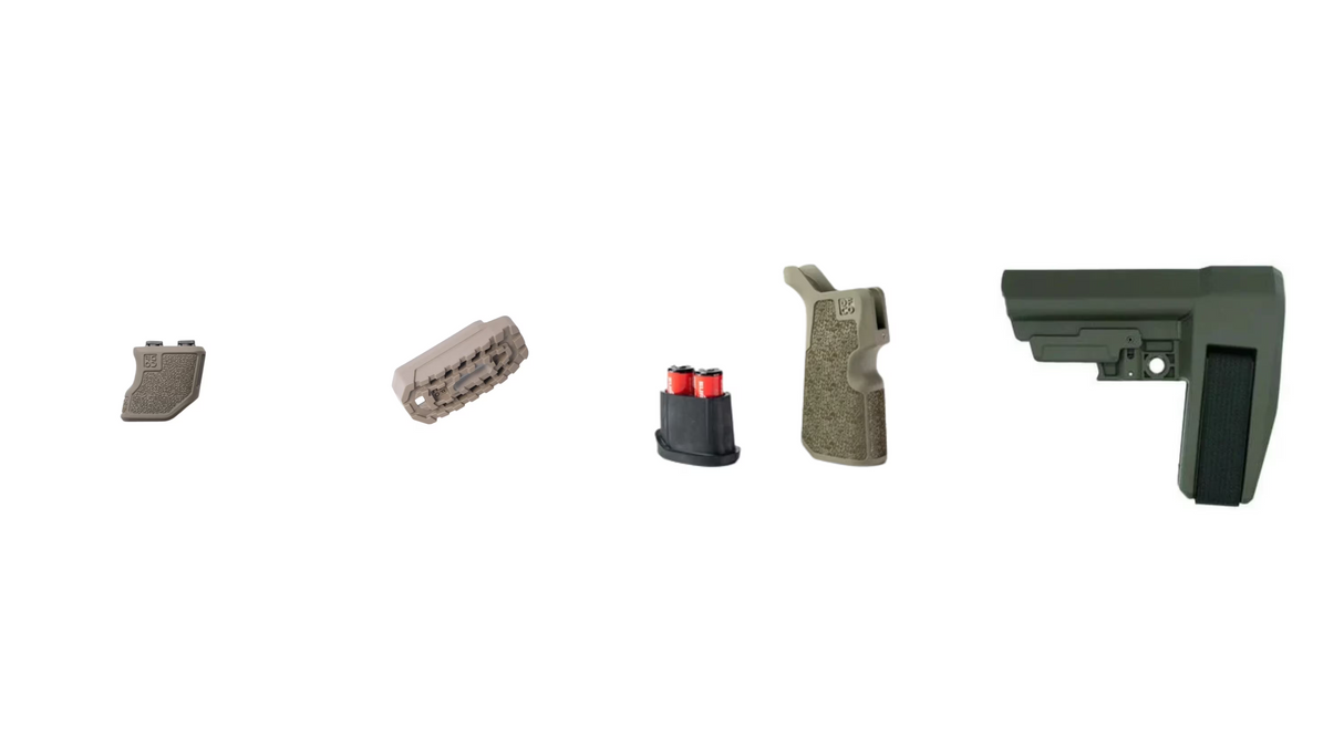 Olive Drab Green SB Tactical SBA6 shown with Olive Drab Green furniture and Coyote Brown DOS Boot example bundle components