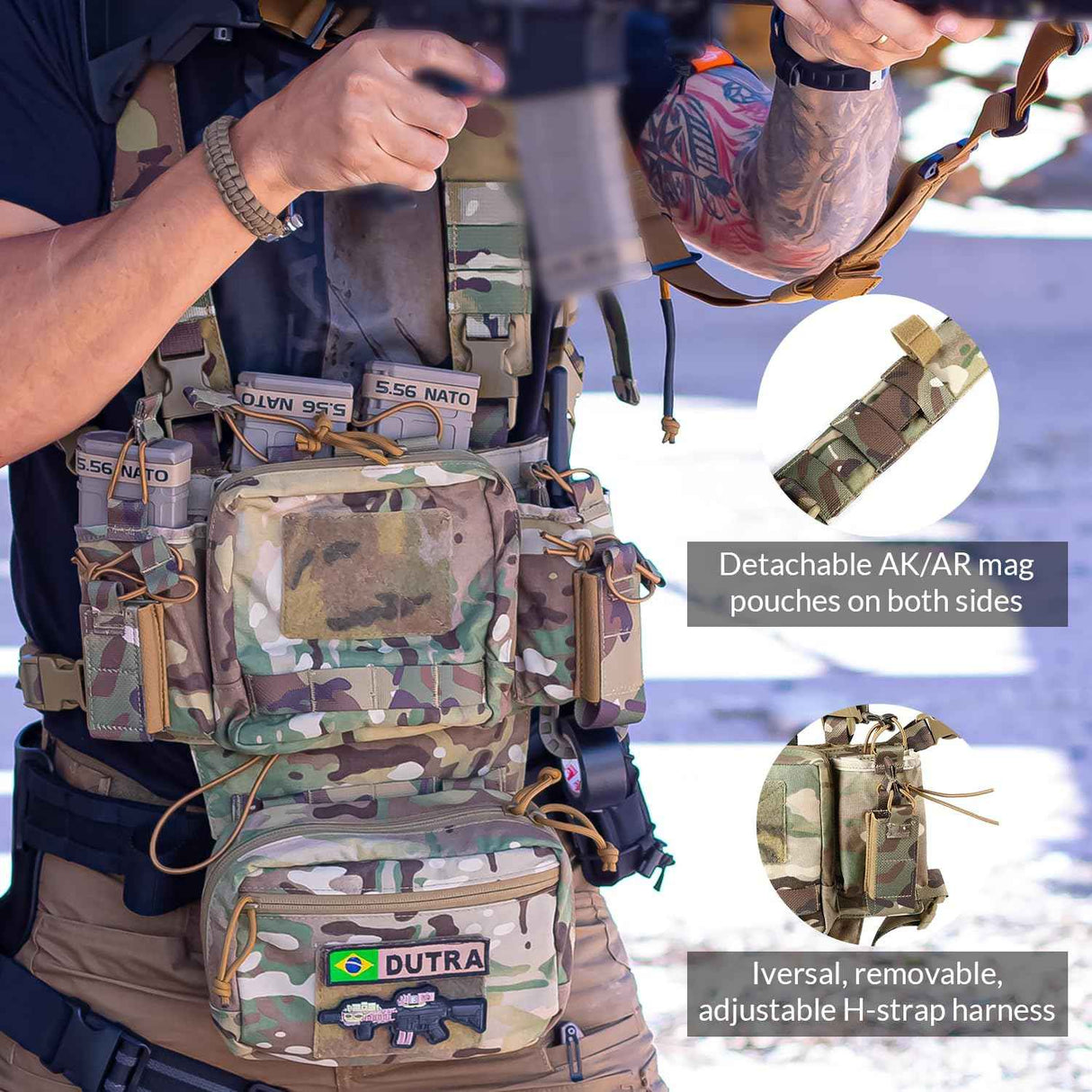 Votagoo Tactical Chest Rig - Adjustable & Detachable Design in Brown, alternate view 3