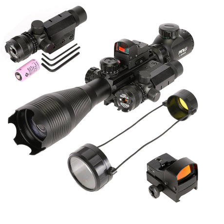 Pinty 4-in-1 4-16x50 Rifle Scope Combo with Laser and Red Dot, alternate view 2