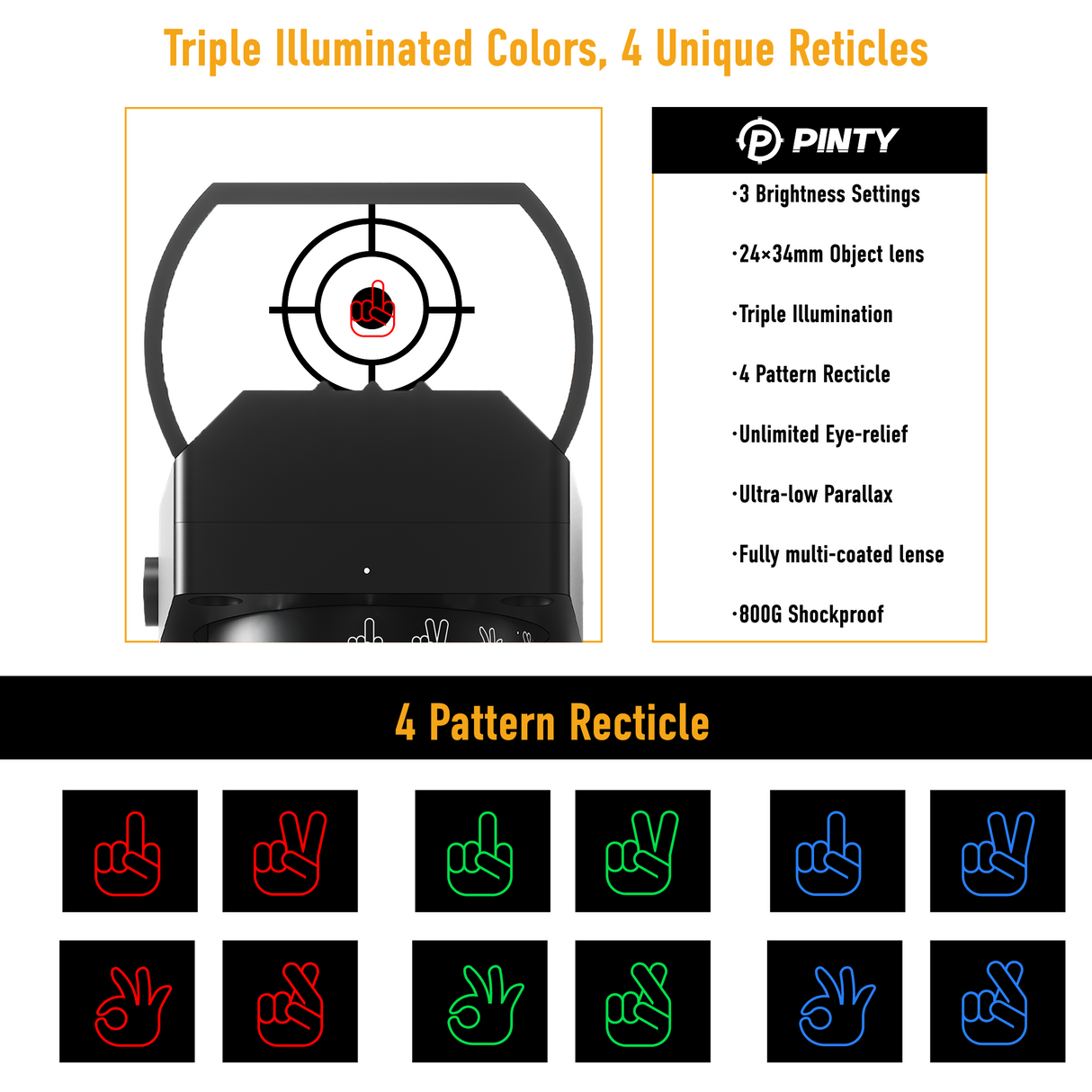 Pinty Nova 4-in-1 Hand Gesture Reticle Dot Sight, alternate view 8