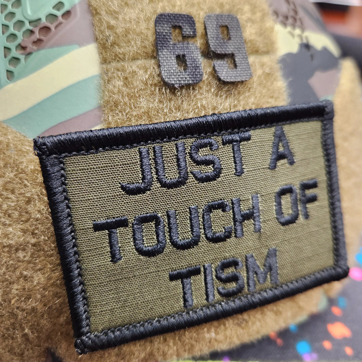 As Seen on Socials - Just A Touch of Tism - 2x3 Patch - Multiple Variants in Olive Drab, alternate view 2
