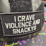 As Seen on Socials - I Crave Violence and Snackys - 2x4 Patch - Multiple Variants in Olive Drab, alternate view 2