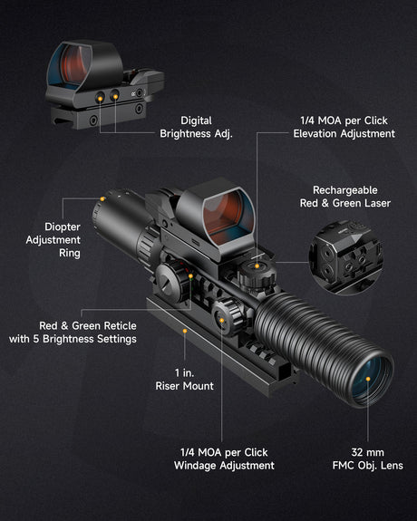 PINTY Nova 4-in-1 3-9x32 Rifle Scope Combo, alternate view 2