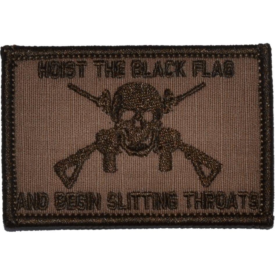 Hoist The Black Flag and Begin Slitting Throats Jolly Roger - 2x3 Patch in Coyote Brown, alternate view 3