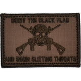 Hoist The Black Flag and Begin Slitting Throats Jolly Roger - 2x3 Patch in Coyote Brown, alternate view 3