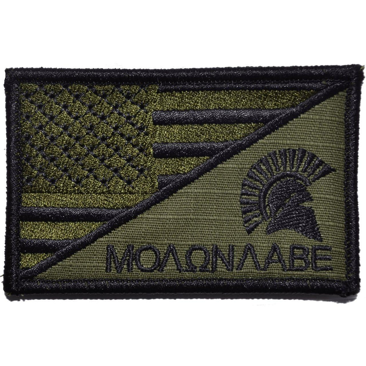 Molon Labe Spartan Helmet USA Flag - 2.25x3.5 Patch in Olive Drab, alternate view 4