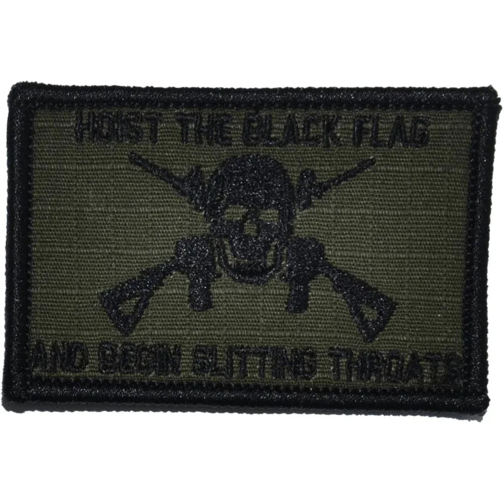 Hoist The Black Flag and Begin Slitting Throats Jolly Roger - 2x3 Patch in Olive Drab, alternate view 5