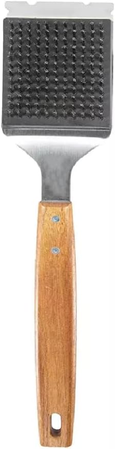 Barbecue Grill Brush and Stainless Steel Scraper Scraper Extended Large,Large Wooden Handle, Wire BBQ Grill Brush for