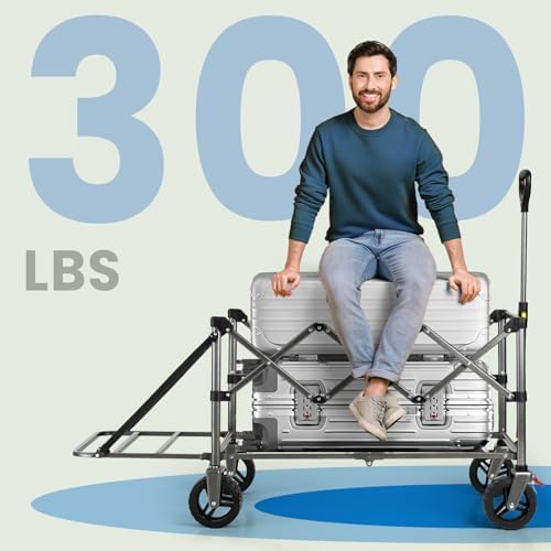 Overmont Collapsible Wagon with Tailgate - 49.2" Extended Heavy Duty Foldable Utility Wagon Folding Cart with All-Terrain