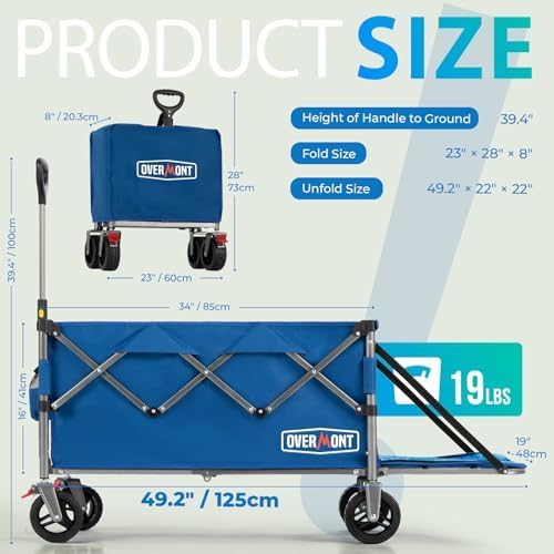 Overmont Collapsible Wagon with Tailgate - 49.2" Extended Heavy Duty Foldable Utility Wagon Folding Cart with All-Terrain