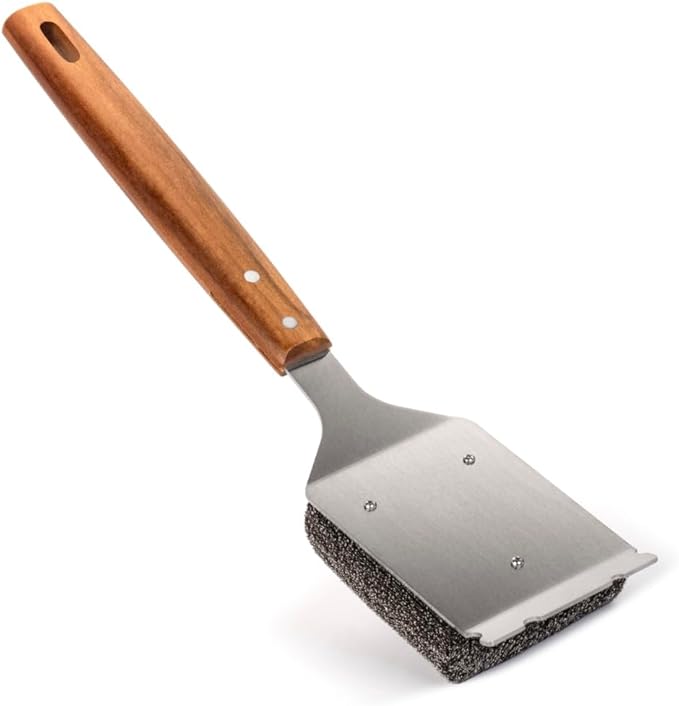 BBQ-AID Bristle Free Grill Brush and Scraper for Barbecue - Extended Large Wooden Handle With Replaceable Head - No Scratch