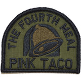 Tactical Gear Junkie Pink Taco The Fourth Meal 3 Inch Arch Patch in Olive Drab, alternate view 5