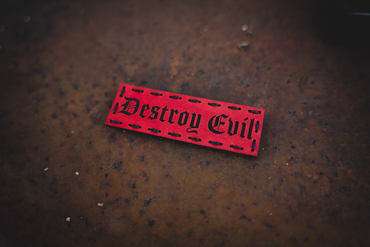 Destroy Evil Leather Patch in Red Dye / Black Thread, alternate view 3
