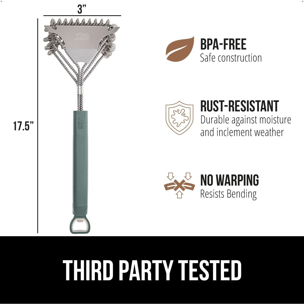 GORILLA GRIP Heavy Duty No Bristle Triple Helix Grill Brush with Scraper for Outdoor Grills, Safe Steam Cleaning, Oversized