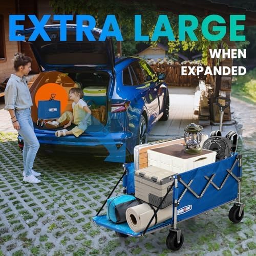 Overmont Collapsible Wagon with Tailgate - 49.2" Extended Heavy Duty Foldable Utility Wagon Folding Cart with All-Terrain