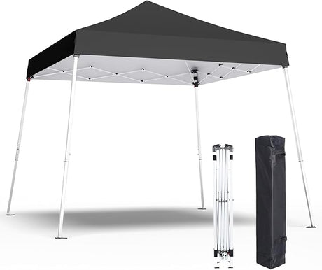 10x10 Pop Up Canopy, 300D Silver Coated Black Fabric Outdoor Gazebo, Beach Tent Slant Legs with Storage Bag,Easy Up Sun