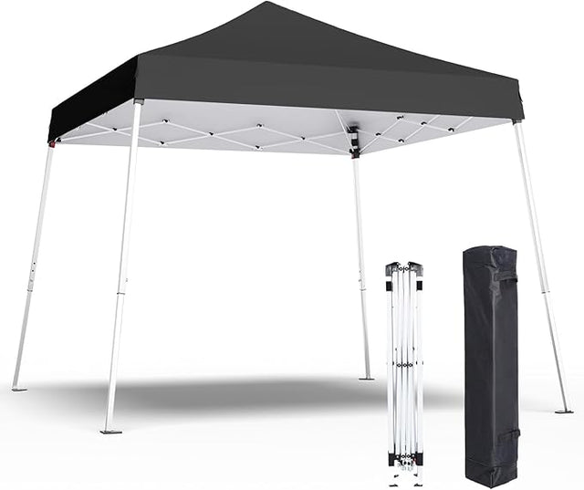 10x10 Pop Up Canopy, 300D Silver Coated Black Fabric Outdoor Gazebo, Beach Tent Slant Legs with Storage Bag,Easy Up Sun