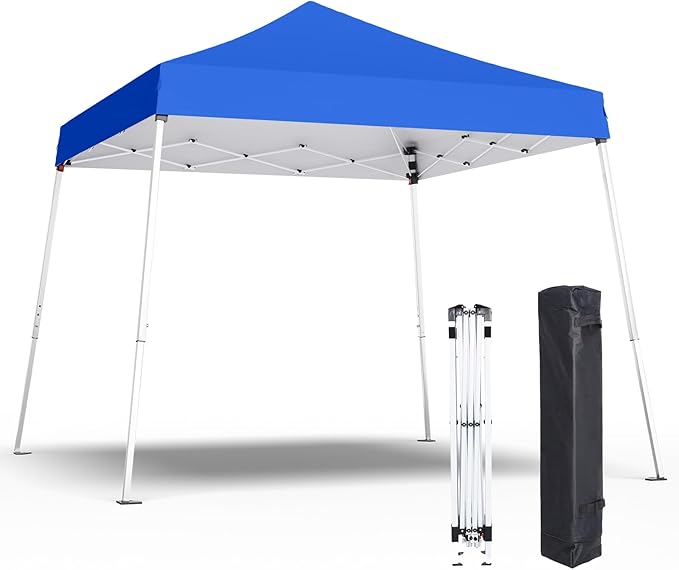 10x10 Pop Up Canopy, 300D Silver Coated Blue Fabric Outdoor Gazebo, Beach Tent Slant Legs with Storage Bag,Easy Up Sun Shade
