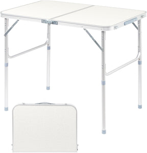 VINGLI 3FT Small Camping Folding Table Adjustable Height Aluminum Folding Table for Picnic Party BBQ, Plastic RV Suitcase