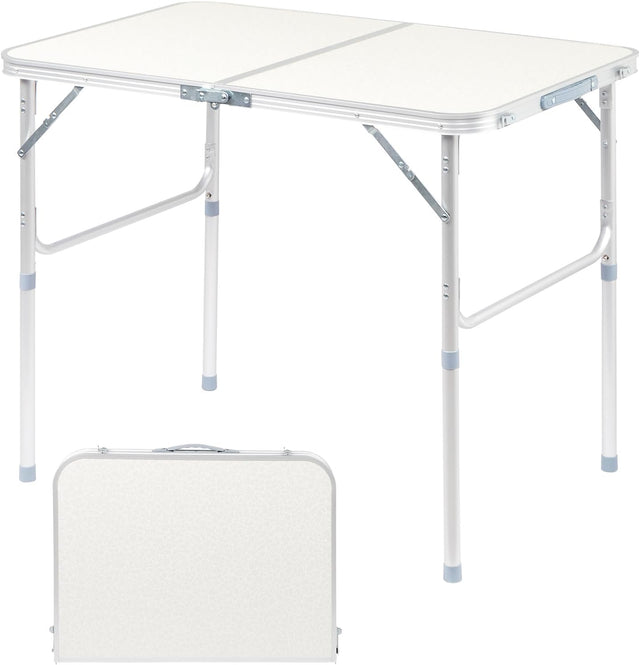 VINGLI 3FT Small Camping Folding Table Adjustable Height Aluminum Folding Table for Picnic Party BBQ, Plastic RV Suitcase