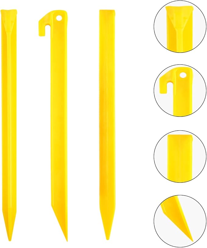 10-Pack Plastic Tent Stakes - 9-Inch Heavy Duty Canopy Anchoring Pegs for Camping, Gardening, Landscaping, Backpacking -