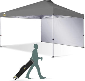 CROWN SHADES 12x12 Pop Up Canopy Tent Instant Commercial with 150D Silver Coated Fabric Including 1 Removable Sidewall, 4