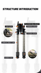 Linkogear HB-C01L Carbon Fiber Tac Bipod - QD Picatinny - Rubber & Spike Feet, alternate view 3