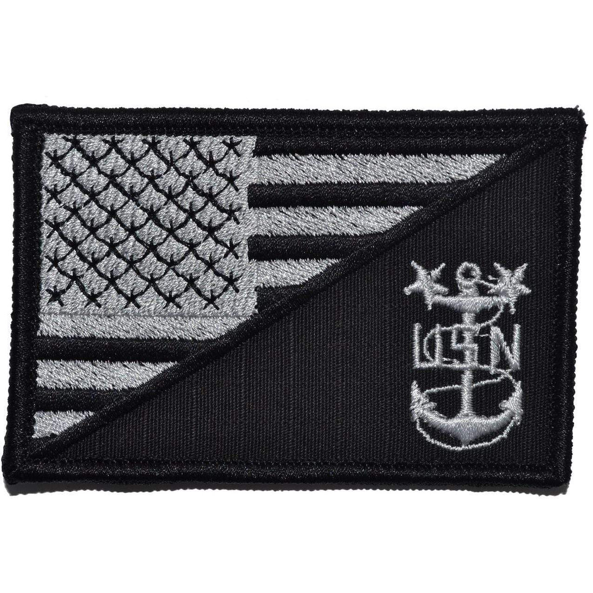 Navy MCPO Master Chief Petty Officer USA Flag - 2.25x3.5 inch Patch in Black, alternate view 2