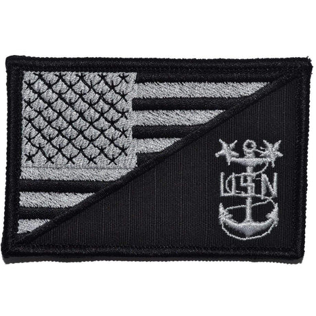 Navy MCPO Master Chief Petty Officer USA Flag - 2.25x3.5 inch Patch in Black, alternate view 2