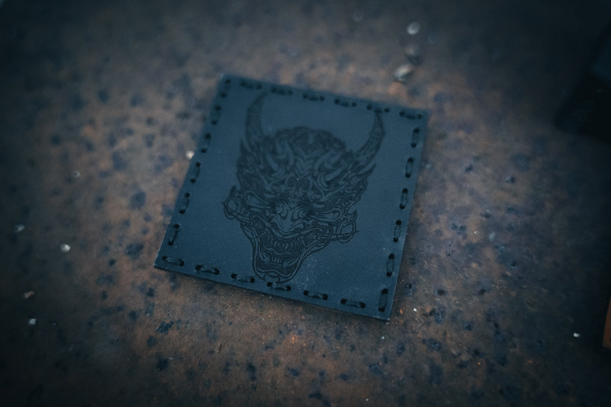Oni Leather Patch in Red Dye / Black Thread, alternate view 3