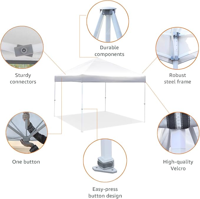 Amazon Basics Outdoor Pop Up 10 x 10 Canopy Tent for Events, Portable with Easy Setup, One-Push, Includes Wheeled Carry Bag,