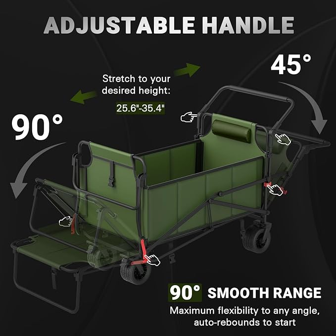 LEVELEVE Heavy Duty Folding Wagon - 2-in-1 Collapsible Cart, 650lb Capacity, All-Terrain Wheels w/Brakes & Side Pockets