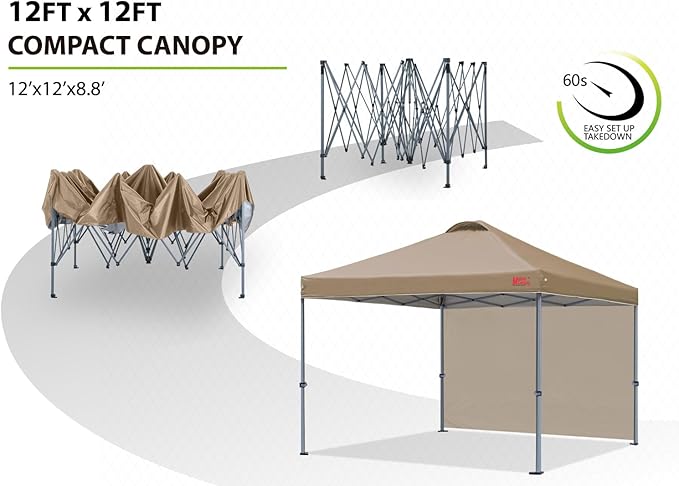MASTERCANOPY Pop up Canopy Tent with 1 Sidewall (12x12 ft, Khaki), alternate view 3