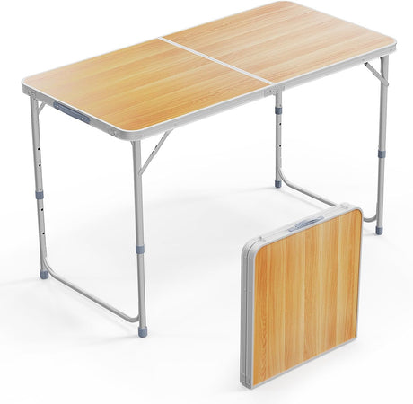 VINGLI 4FT White Folding Table with Carrying Handle Height Adjustable Lightweight Fold Up Portable for Indoor Outdoor
